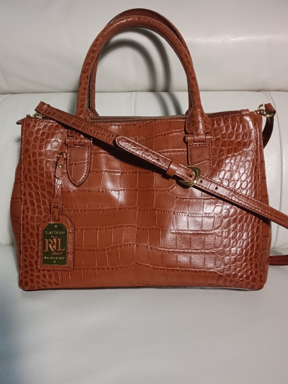 Ralph Lauren Newbury Croc Embossed Leather Bag